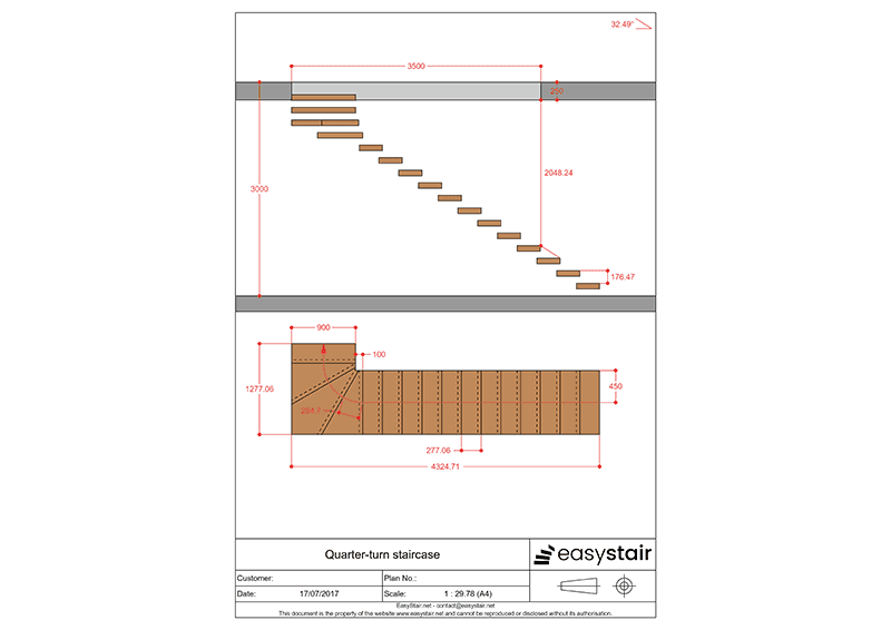 Plan of quarter-turn staircase