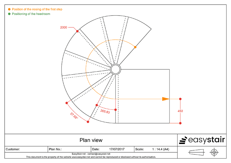 Plan of a spiral staircase
