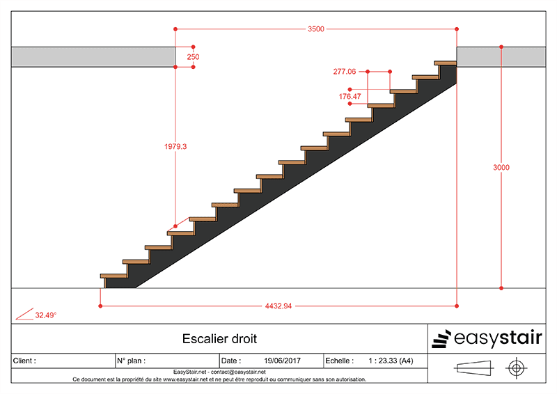 Plan escalier droit